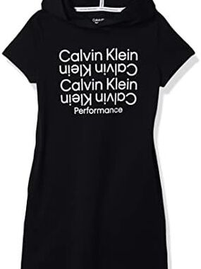 Calvin Klein Black Short Sleeve Hoodie Dress with White Logo